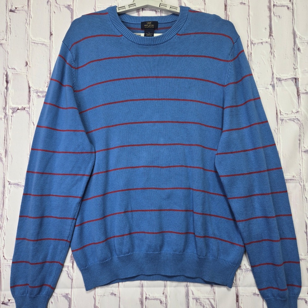 Brooks Brothers 346 Mens Large Supima Cotton Striped Crewneck Sweater Blue Red